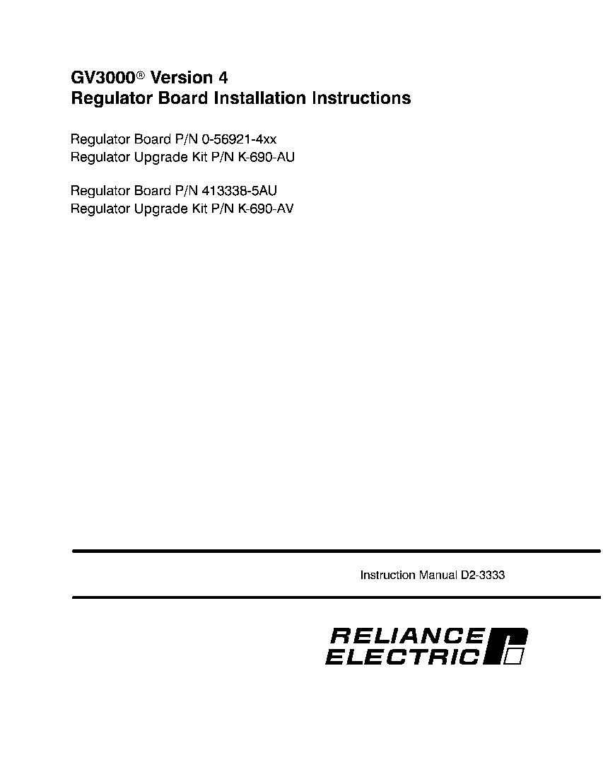 First Page Image of 0-56921-403 GV3000 Version 4 Regulator Board Installation Instructions D2-3333.pdf